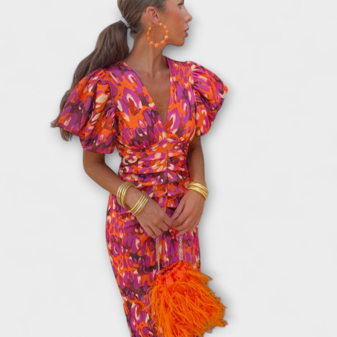 Maria | Elegantes Kleid mit V-Ausschnitt und Puffärmeln