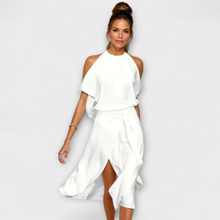 Bianca | Elegantes Kleid mit modischen Schulterausschnitt
