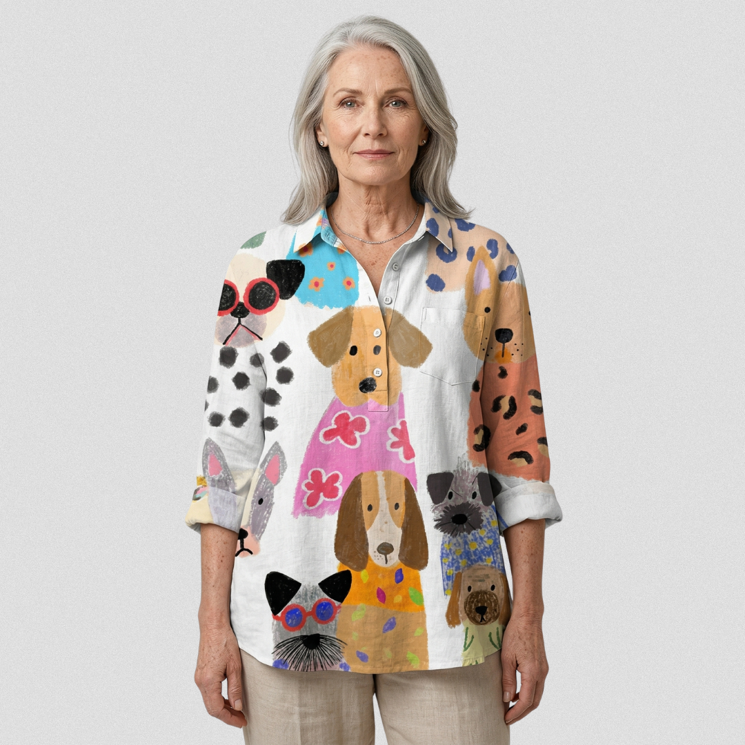 Lisa | Lässige Bluse mit farbenfrohem Cartoon-Hund