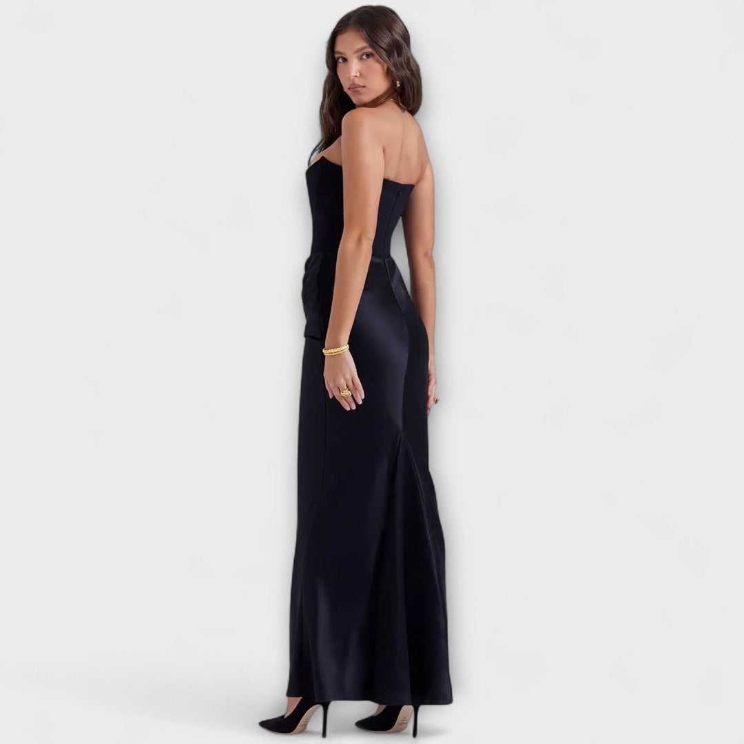 Lina | Schulterfreies Satin-Maxikleid mit Drapierung