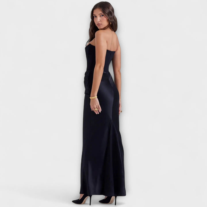 Lina | Schulterfreies Satin-Maxikleid mit Drapierung